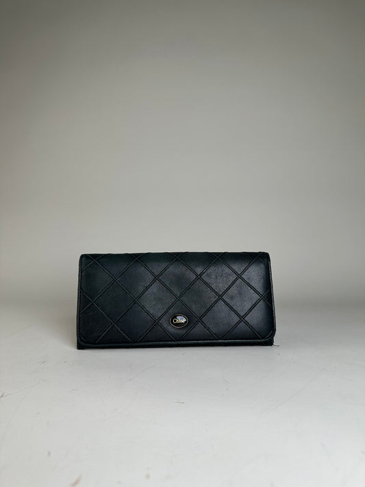 Vintage Chloe Leather Wallet Black Gold