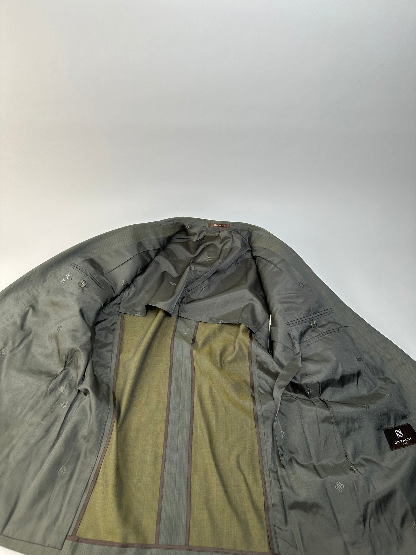 Vintage Givenchy Wool Silk Suit Grey Silver L