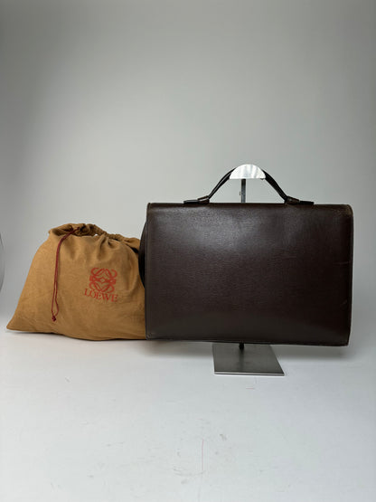 Vintage Loewe Madrid Leather 2Way Briefcase Dark Brown