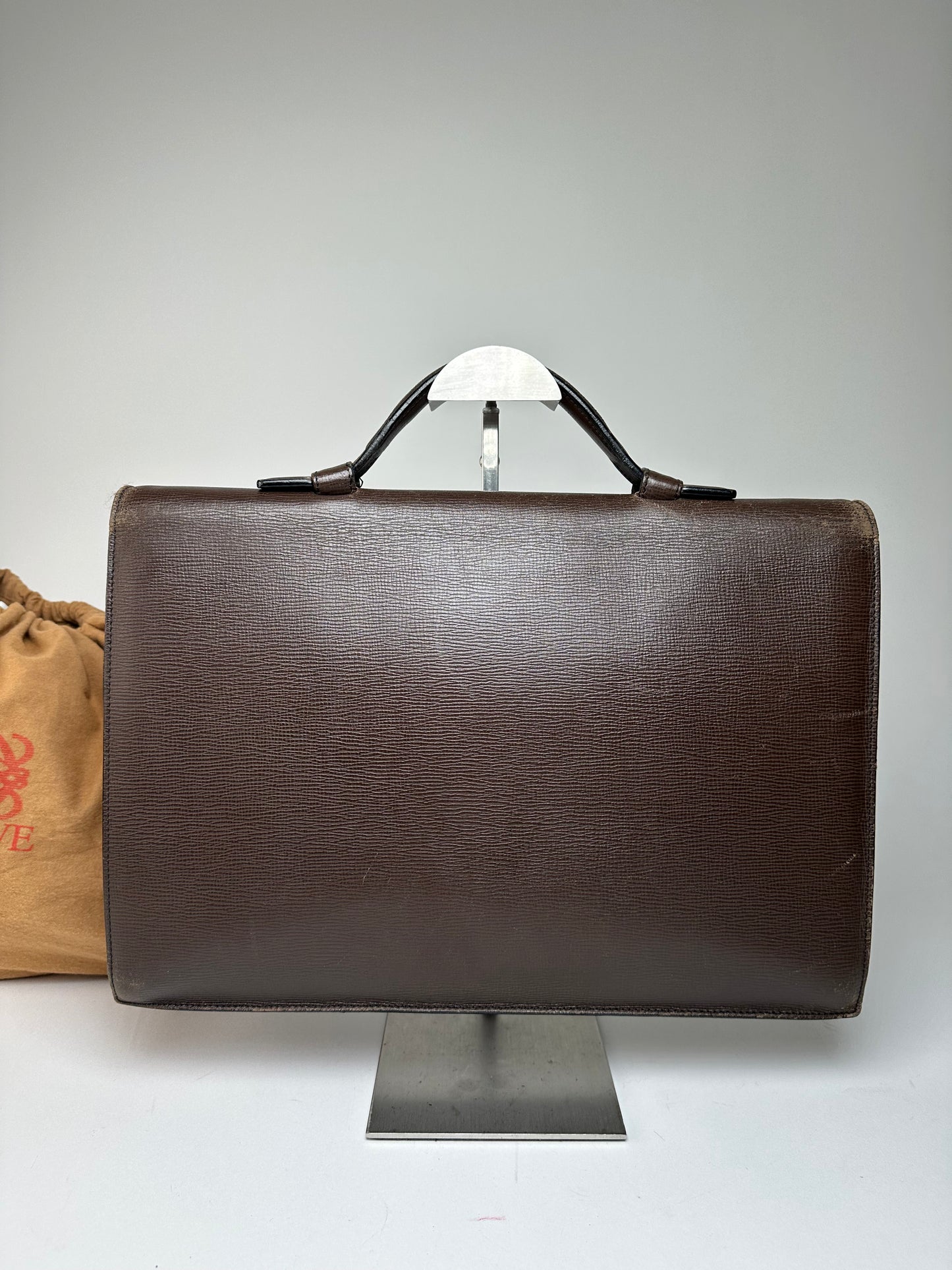 Vintage Loewe Madrid Leather 2Way Briefcase Dark Brown