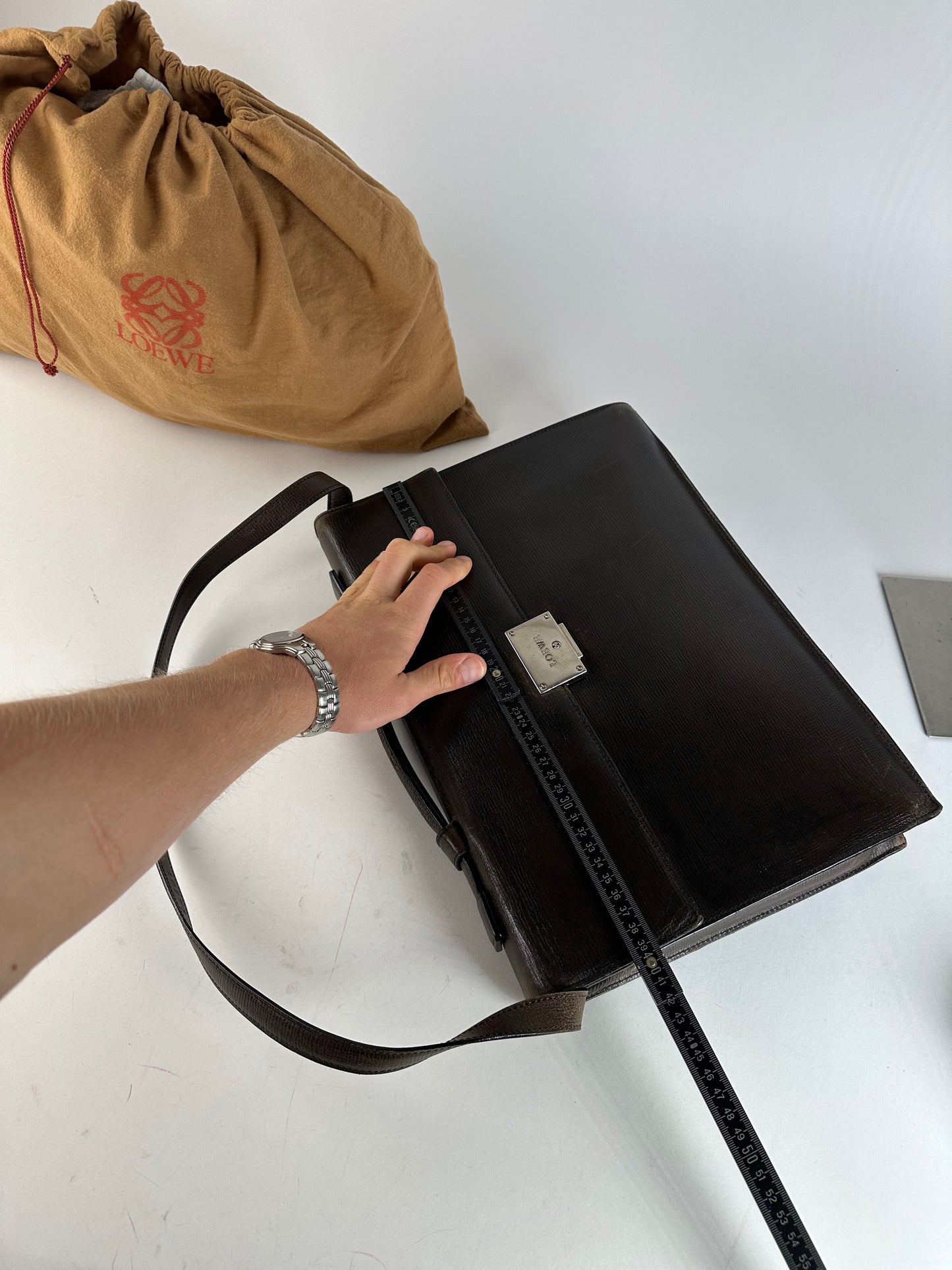 Vintage Loewe Madrid Leather 2Way Briefcase Dark Brown