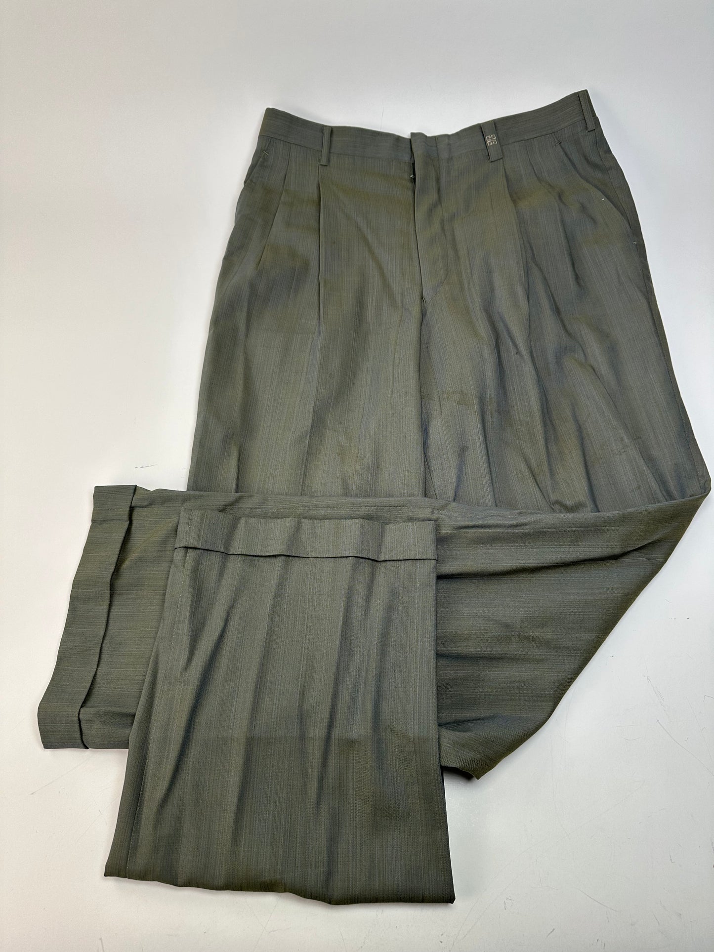 Vintage Givenchy Wool Silk Suit Grey Silver L