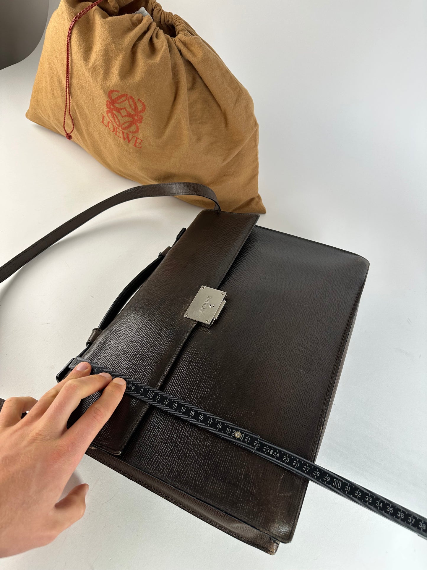 Vintage Loewe Madrid Leather 2Way Briefcase Dark Brown