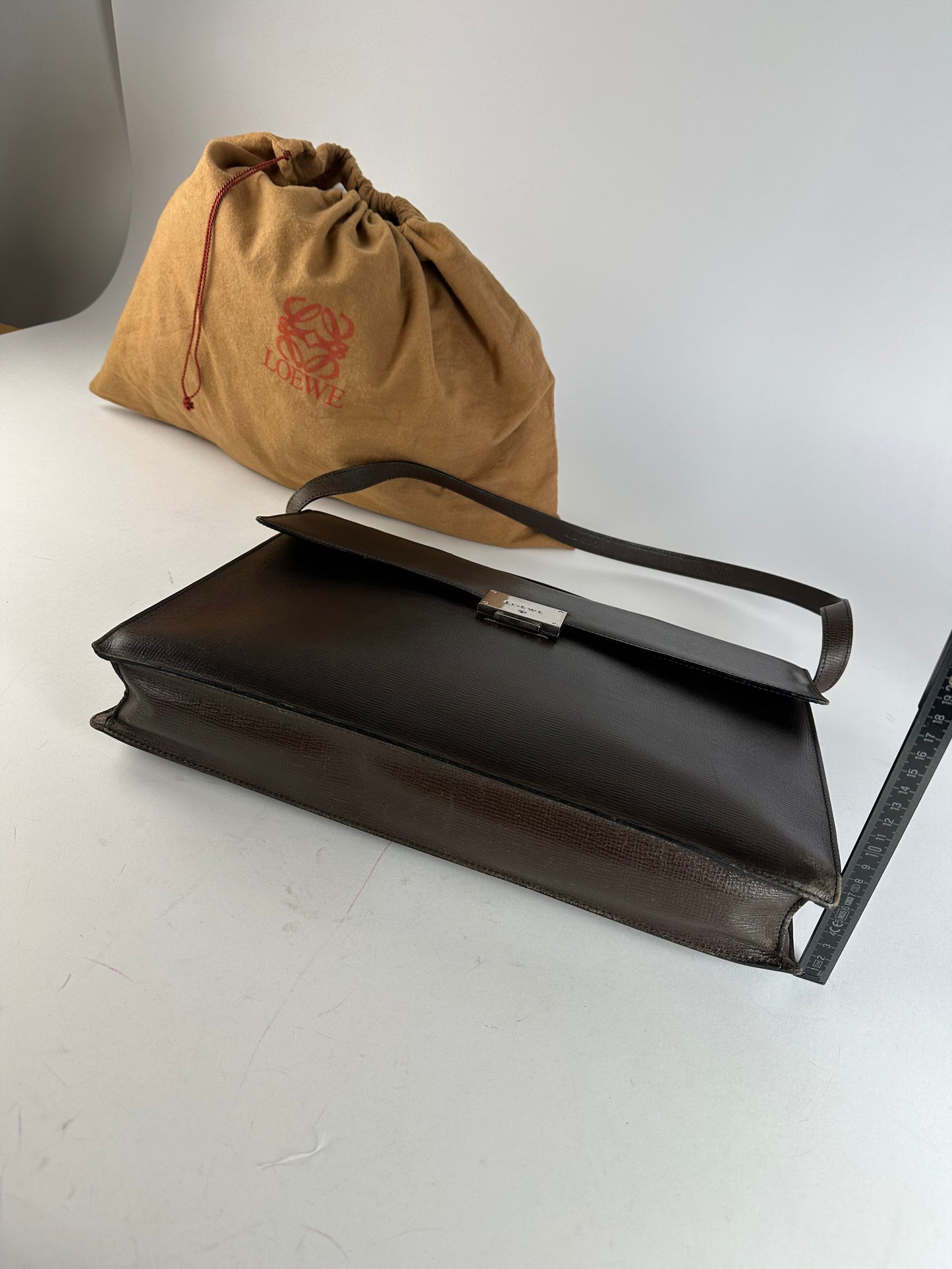 Vintage Loewe Madrid Leather 2Way Briefcase Dark Brown