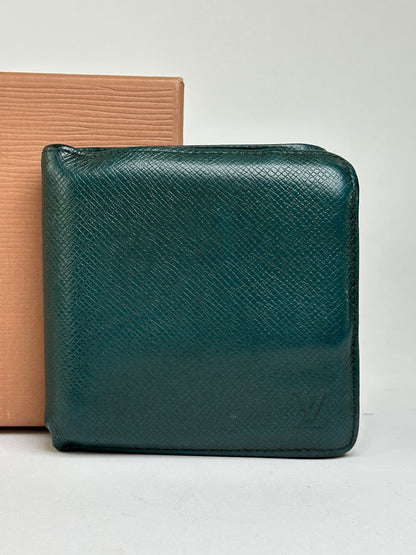 Vintage Louis Vuitton Taiga Leather Bifold Wallet Late 1990s Dark Green