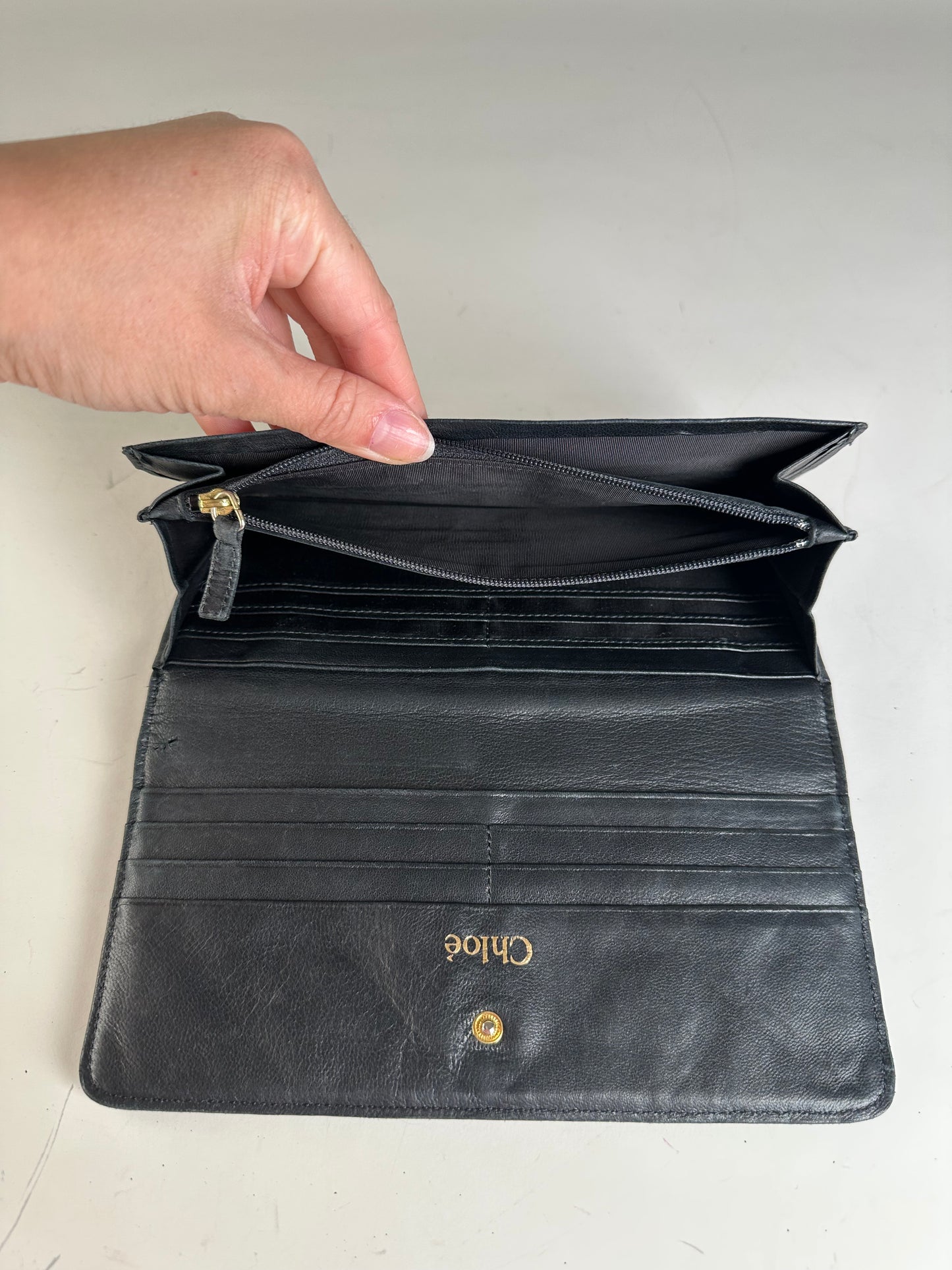 Vintage Chloe Leather Wallet Black Gold