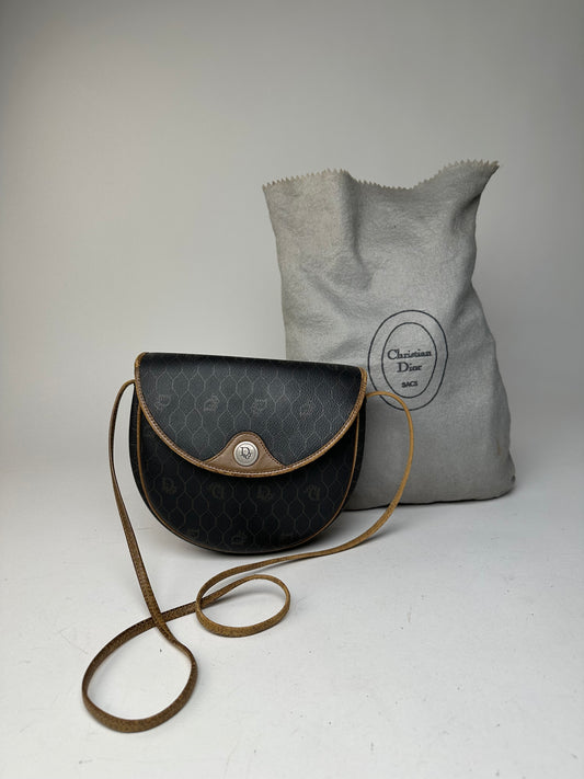 Vintage Dior Monogram Leather Shoulder Bag Black Brown