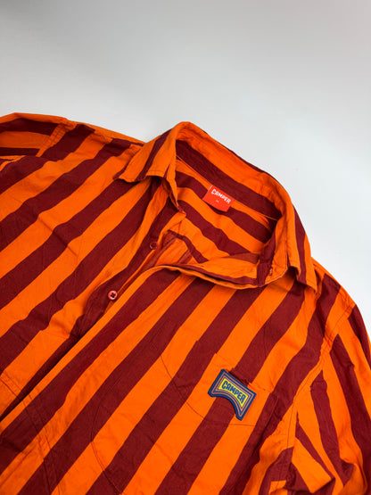 Vintage Camper Striped Cotton Shirt Orange Burgundy XL