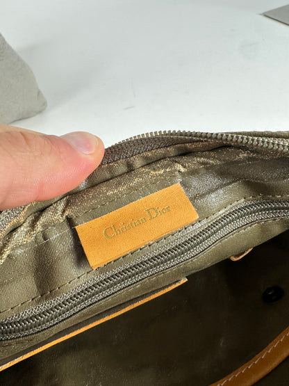 Vintage Dior Canvas Leather Pouch Clutch Khaki Tan