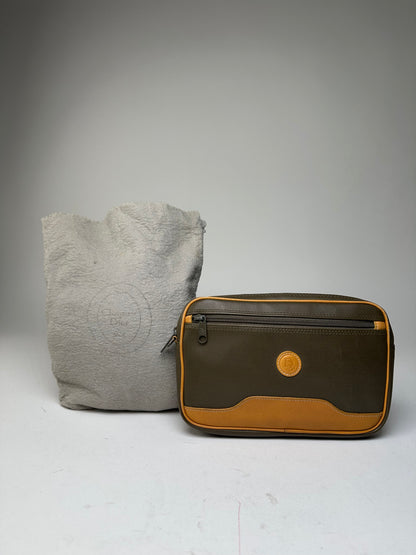 Vintage Dior Canvas Leather Pouch Clutch Khaki Tan