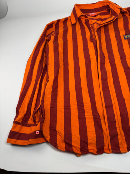 Vintage Camper Striped Cotton Shirt Orange Burgundy XL