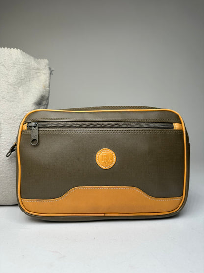 Vintage Dior Canvas Leather Pouch Clutch Khaki Tan