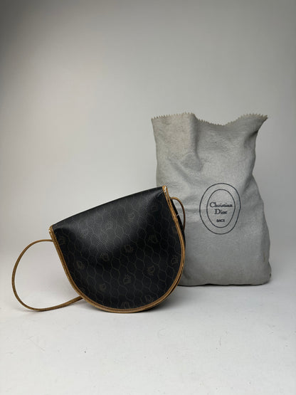 Vintage Dior Monogram Leather Shoulder Bag Black Brown