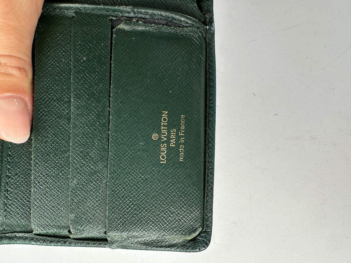 Vintage Louis Vuitton Taiga Leather Bifold Wallet Late 1990s Dark Green