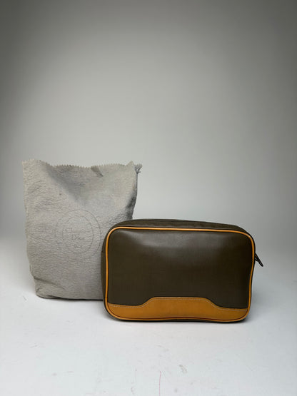 Vintage Dior Canvas Leather Pouch Clutch Khaki Tan