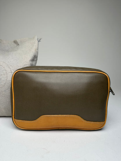 Vintage Dior Canvas Leather Pouch Clutch Khaki Tan