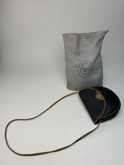 Vintage Dior Monogram Leather Shoulder Bag Black Brown
