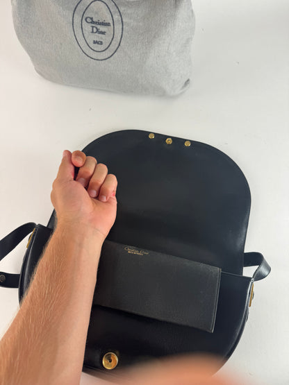 Sac vintage Dior en cuir noir à 2 voies