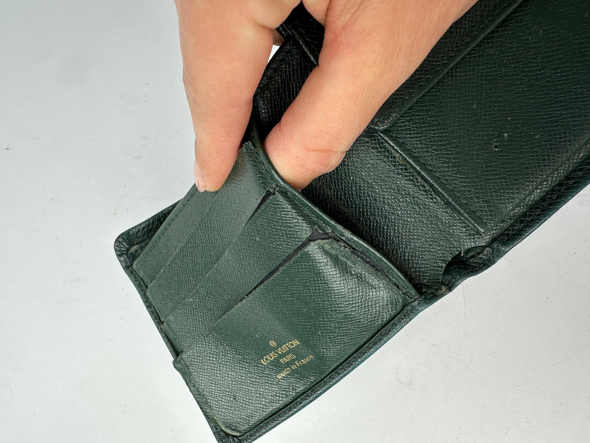 Vintage Louis Vuitton Taiga Leather Bifold Wallet Late 1990s Dark Green