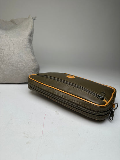 Vintage Dior Canvas Leather Pouch Clutch Khaki Tan