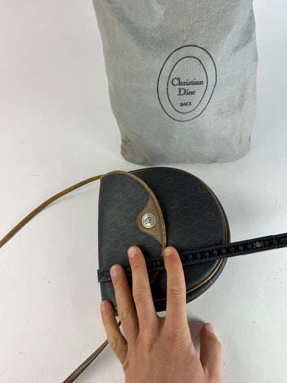 Vintage Dior Monogram Leather Shoulder Bag Black Brown