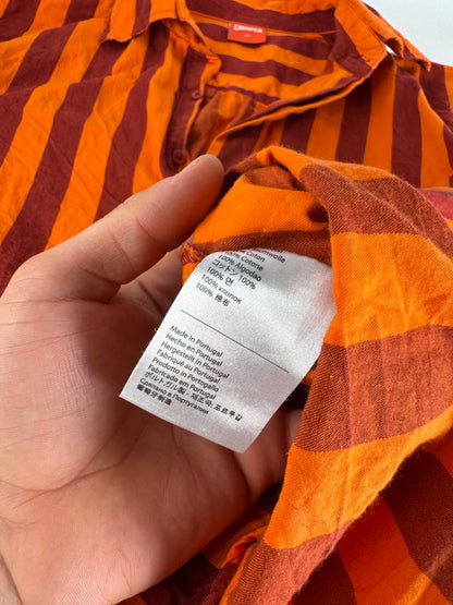 Vintage Camper Striped Cotton Shirt Orange Burgundy XL