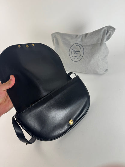 Sac vintage Dior en cuir noir à 2 voies