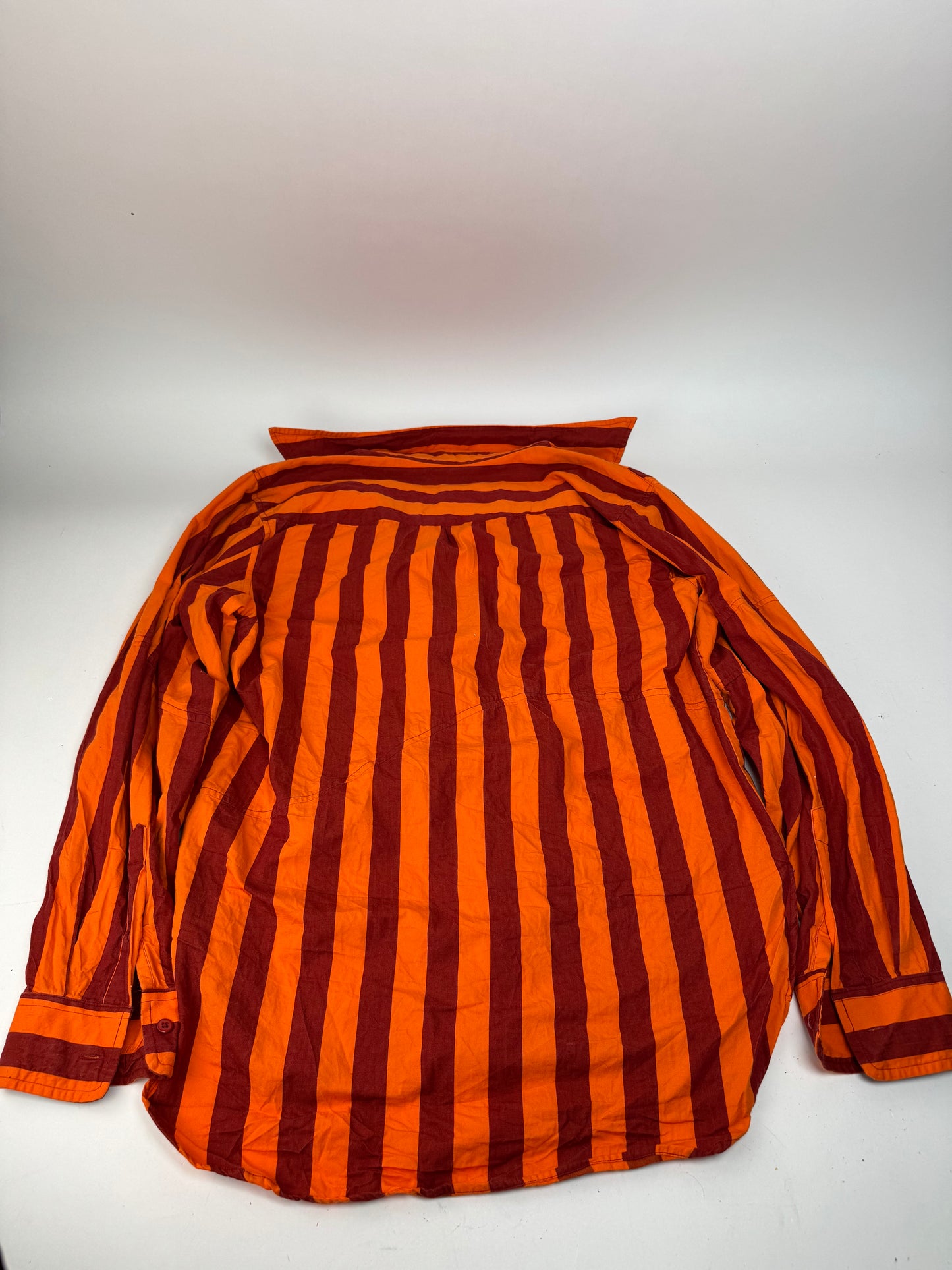 Vintage Camper Striped Cotton Shirt Orange Burgundy XL