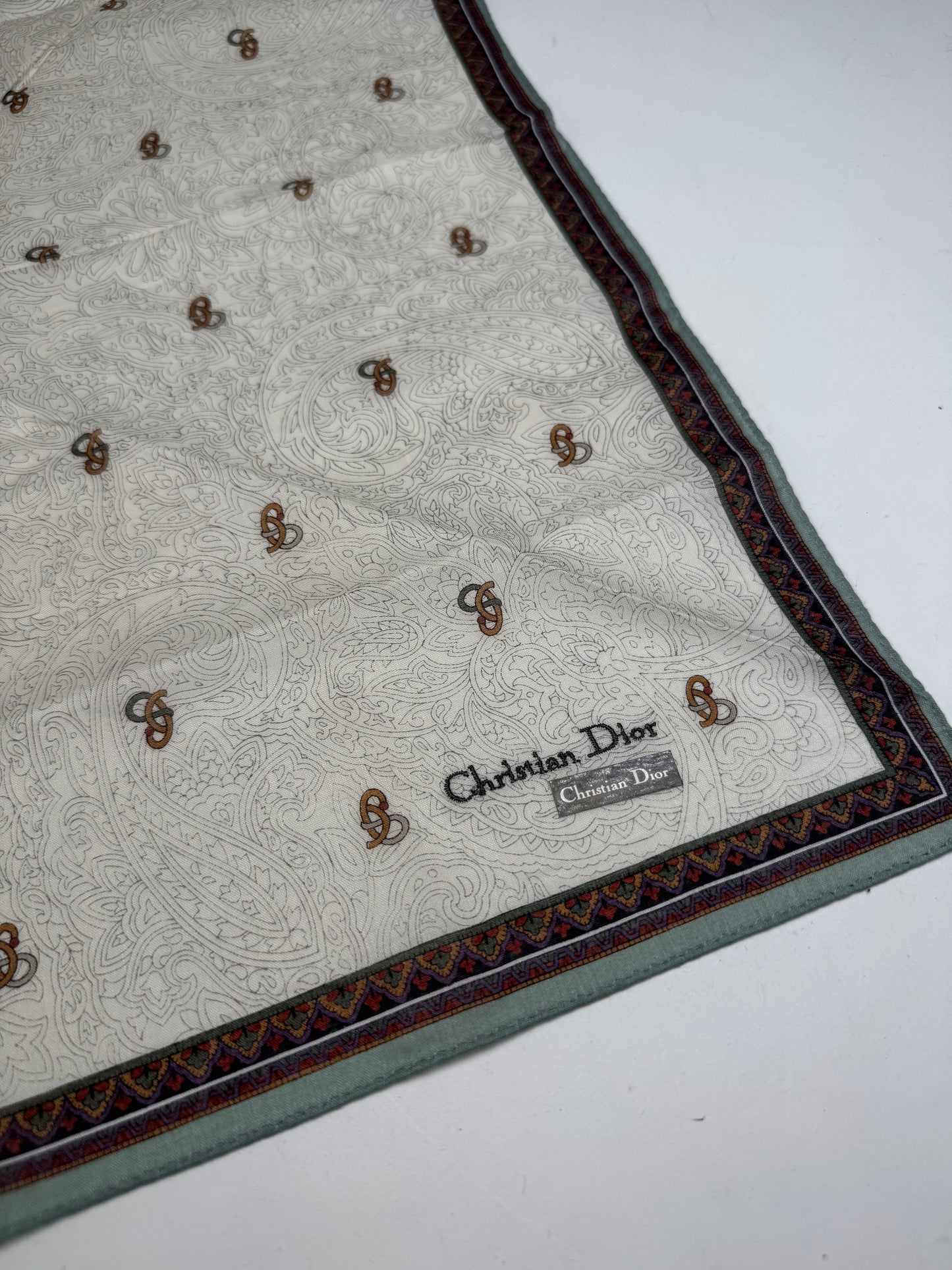 Vintage Dior Scarf Grey Green Brown