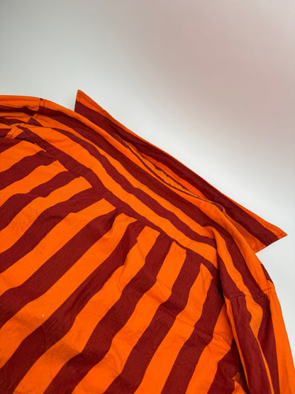 Vintage Camper Striped Cotton Shirt Orange Burgundy XL