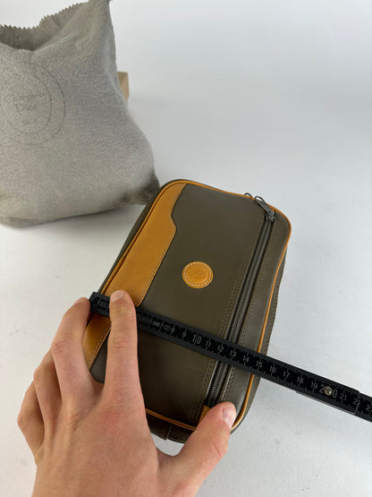 Vintage Dior Canvas Leather Pouch Clutch Khaki Tan
