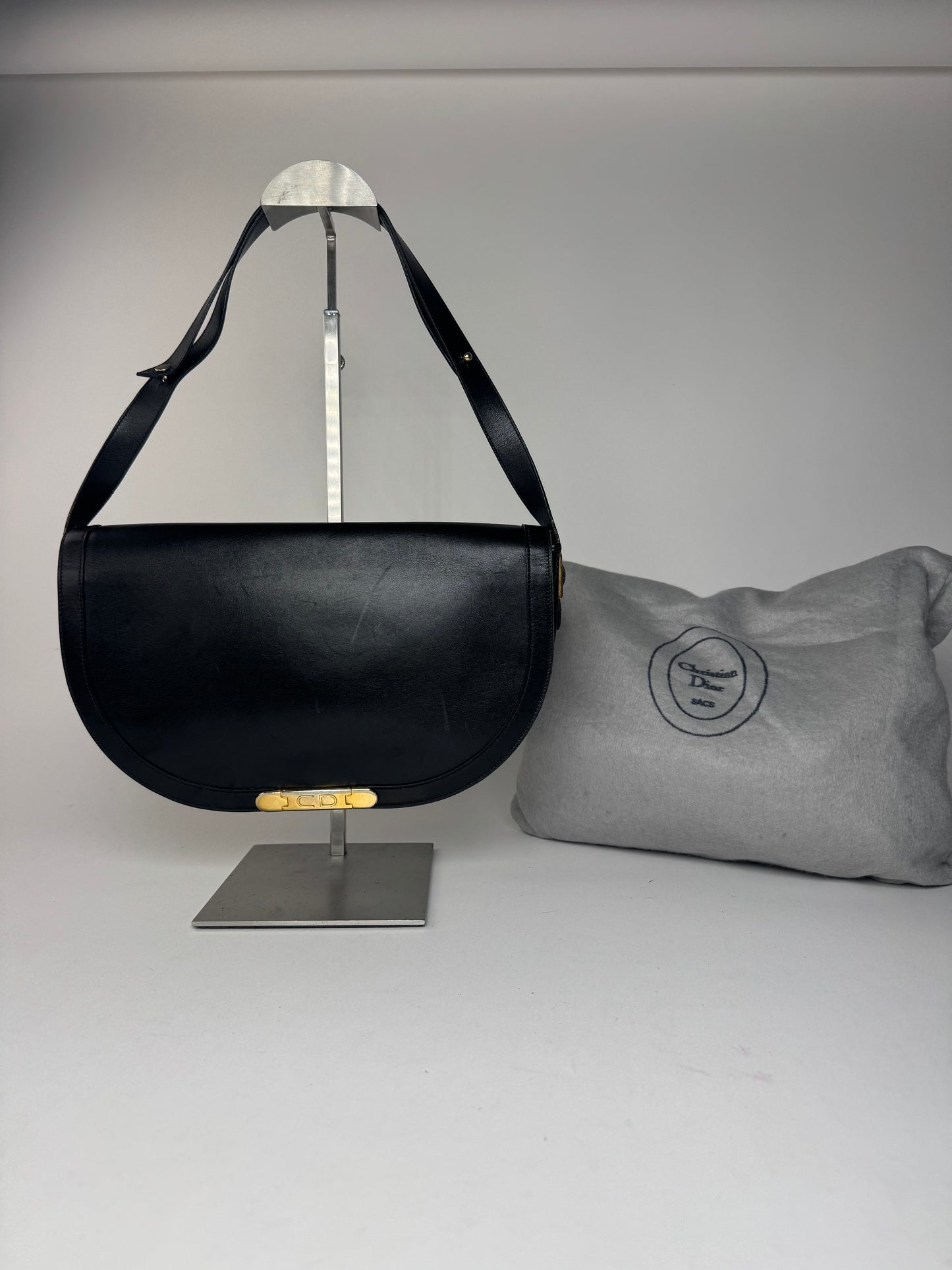 Sac vintage Dior en cuir noir à 2 voies