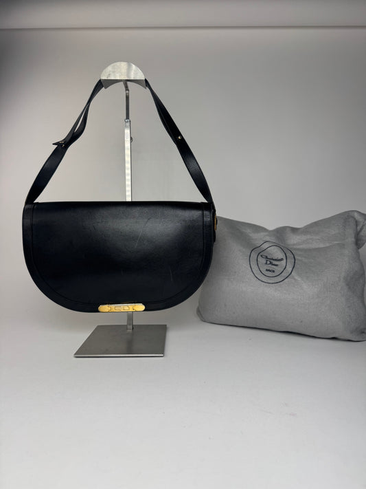 Sac vintage Dior en cuir noir à 2 voies