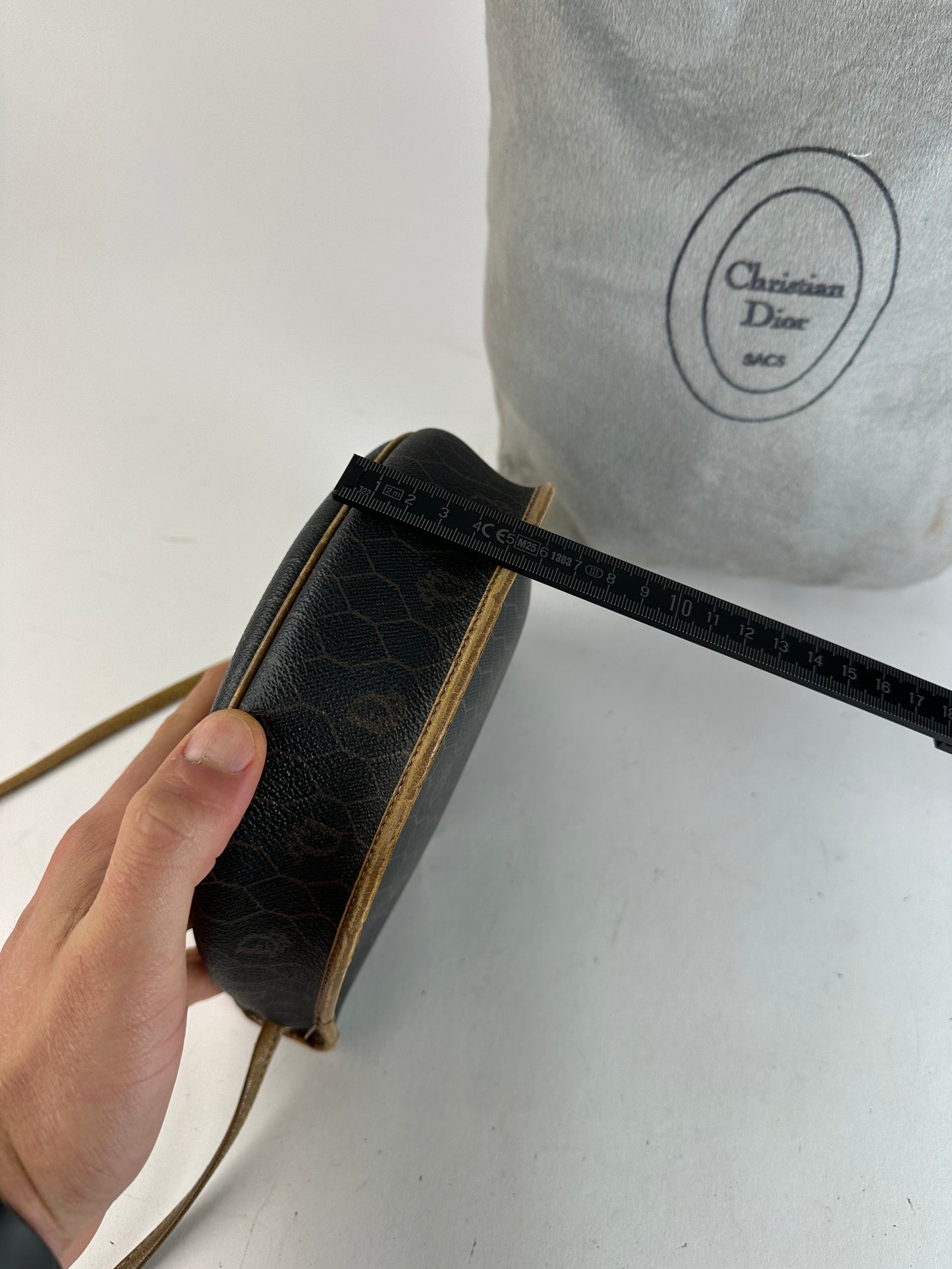 Vintage Dior Monogram Leather Shoulder Bag Black Brown