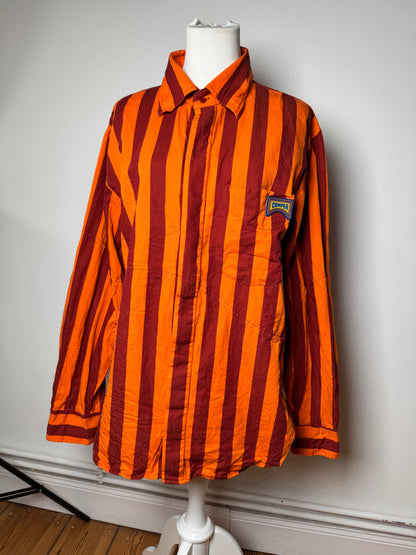 Vintage Camper Striped Cotton Shirt Orange Burgundy XL