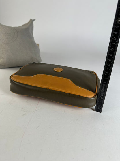 Vintage Dior Canvas Leather Pouch Clutch Khaki Tan