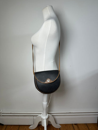 Vintage Dior Monogram Leather Shoulder Bag Black Brown