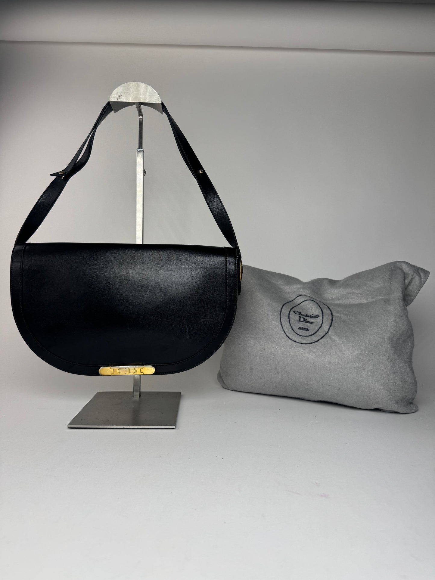 Sac vintage Dior en cuir noir à 2 voies