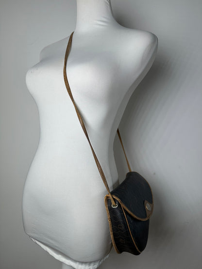 Vintage Dior Monogram Leather Shoulder Bag Black Brown