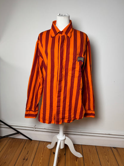 Vintage Camper Striped Cotton Shirt Orange Burgundy XL