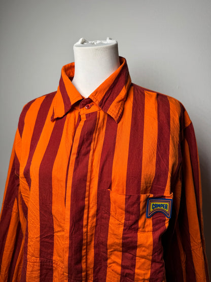 Vintage Camper Striped Cotton Shirt Orange Burgundy XL