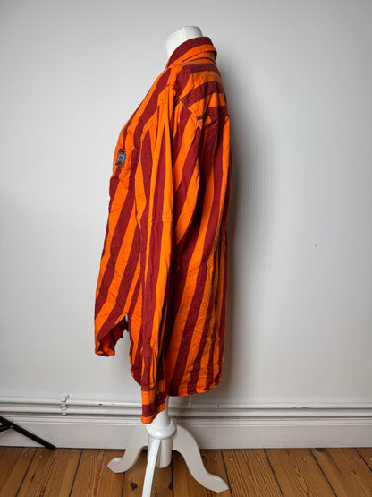 Vintage Camper Striped Cotton Shirt Orange Burgundy XL