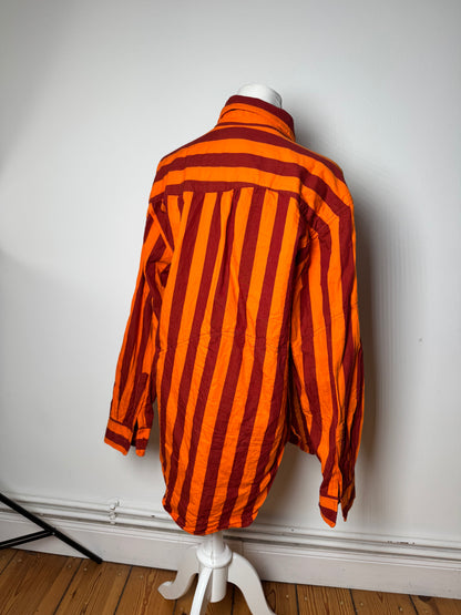 Vintage Camper Striped Cotton Shirt Orange Burgundy XL