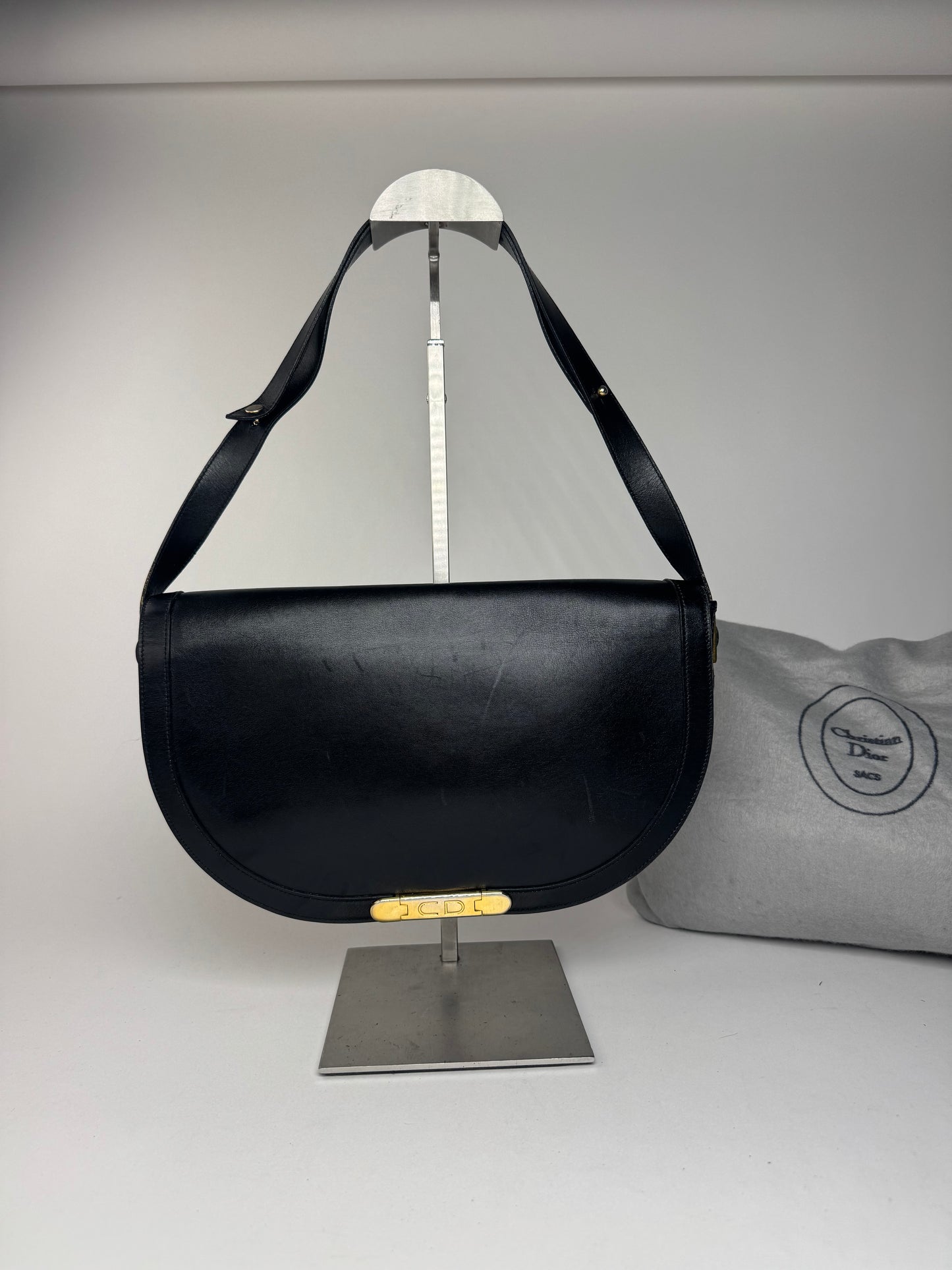 Sac vintage Dior en cuir noir à 2 voies