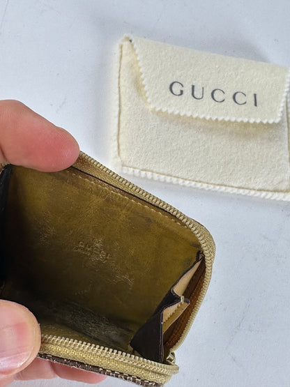 Vintage Gucci GG Monogram Canvas Leather Zip Purse Beige Brown