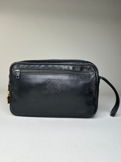 Vintage Loewe Leather Clutch Bag Black Gold