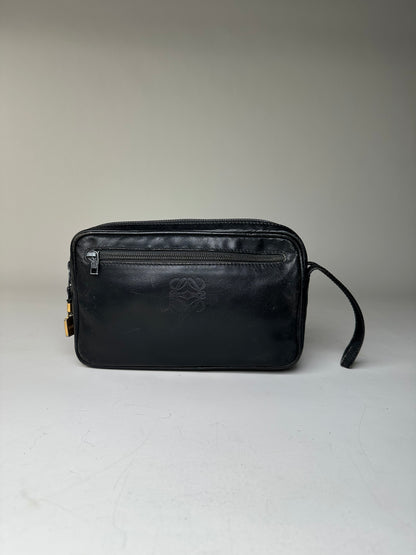 Vintage Loewe Leather Clutch Bag Black Gold