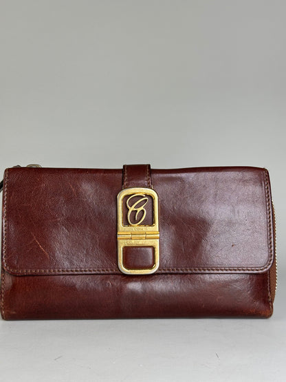 Vintage Chloe Leather Wallet Dark Brown Gold