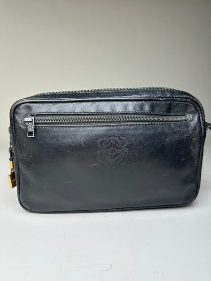 Vintage Loewe Leather Clutch Bag Black Gold