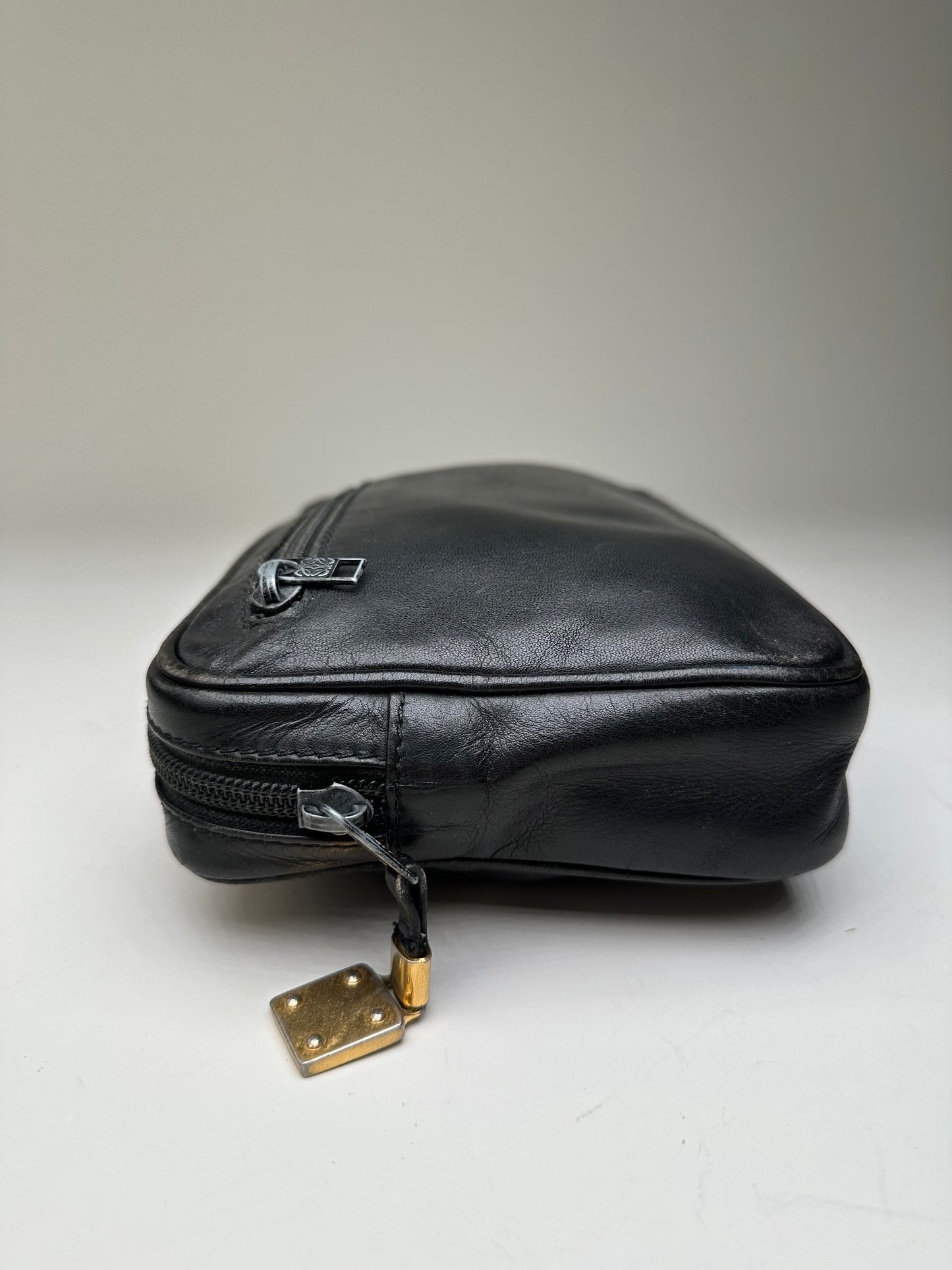 Vintage Loewe Leather Clutch Bag Black Gold